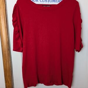 Cable & Gauge Red Ruffled 3/4 Sleeve Blouse